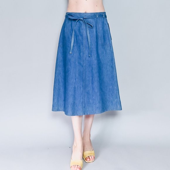 783. LEVI'S VINTAGE Denim Wrap Midi Skirt Sz 34 XL - Picture 8 of 9